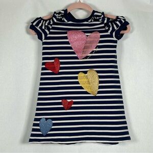 Kate Spade Navy Striped Cold Shoulder Dress with Heart Details Size 7